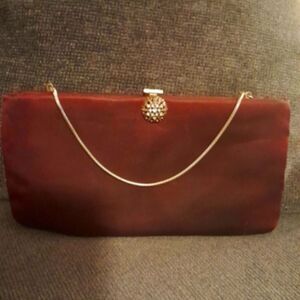 🤠Vintage Harry Levine Brown Satin Purse/Clutch With Floral /Crystal Clasp